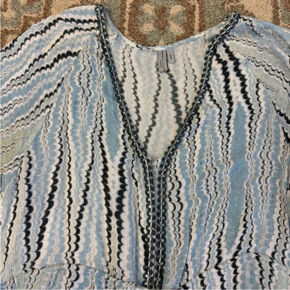 Anthropologie Irveni Wide Leg Relaxed Long Sleeve
Tassel Blue Jumpsuit Size L - Picture 4 of 6